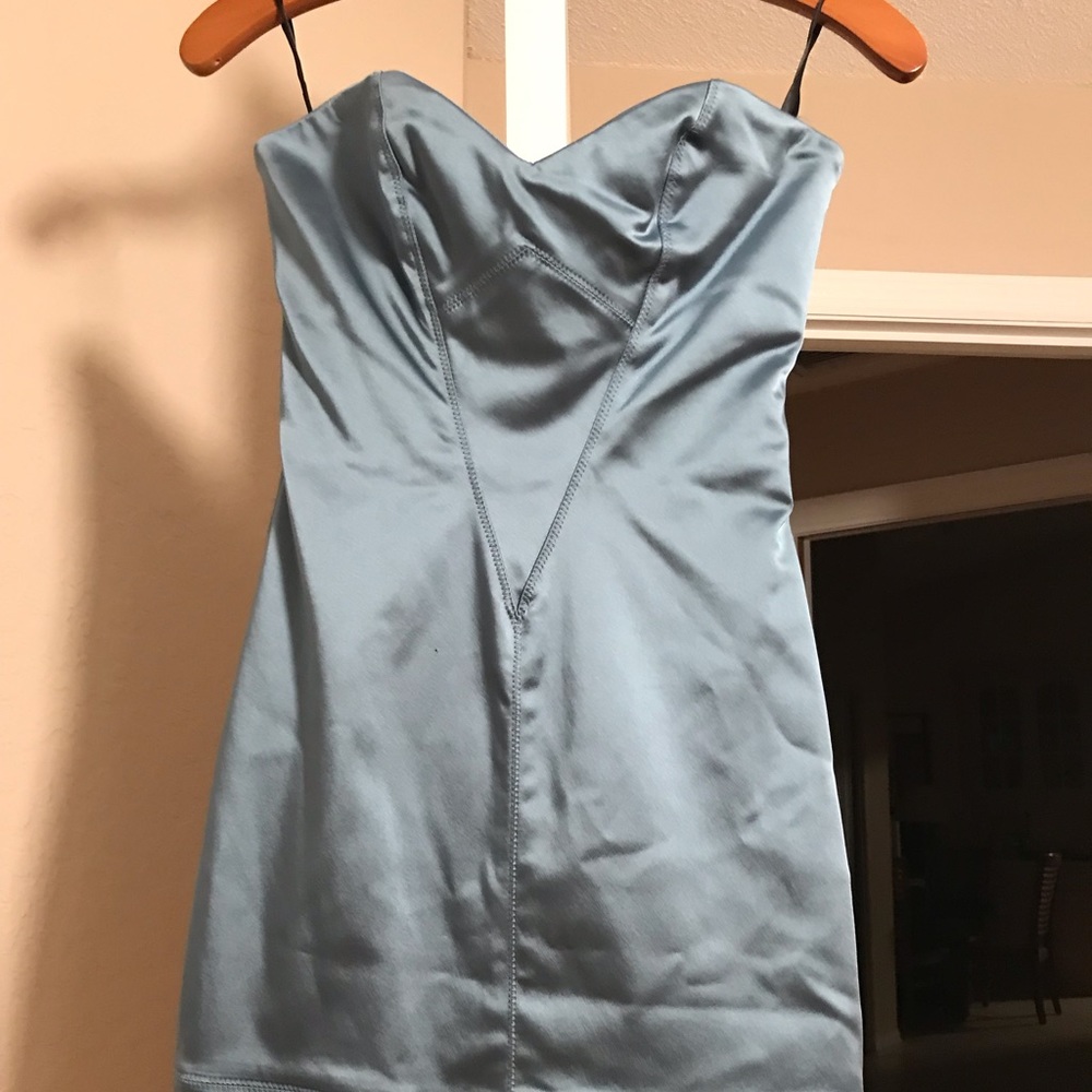 Bebe xs slate blue satin dress